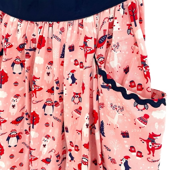 Unique Vintage Christmas Print Full Swing Skirt Cotton Pockets Winter Penguin - Picture 2 of 7